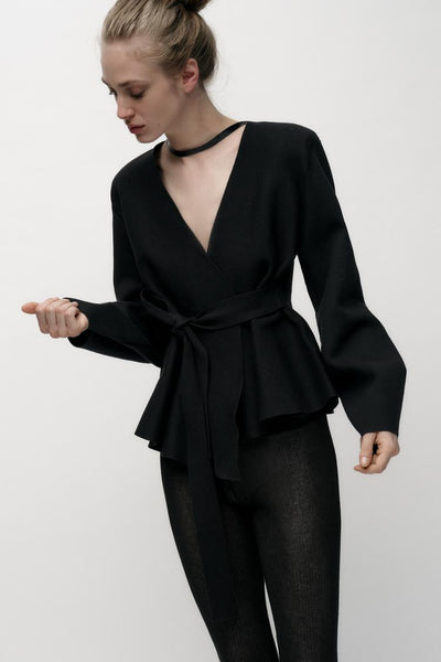 BELTED BLAZER WITH SHOULDER PADS