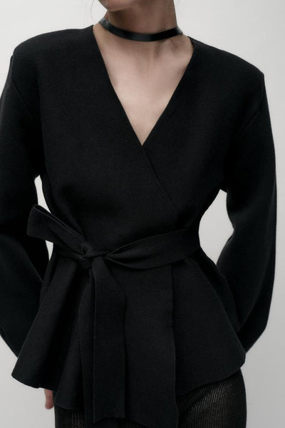 BELTED BLAZER WITH SHOULDER PADS